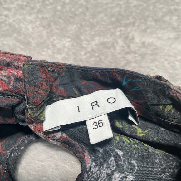 IRO Blouse 36 Small Ciclan Cold Shoulder Antique Dark Floral Silk Bell Sleeve - Picture 5 of 13